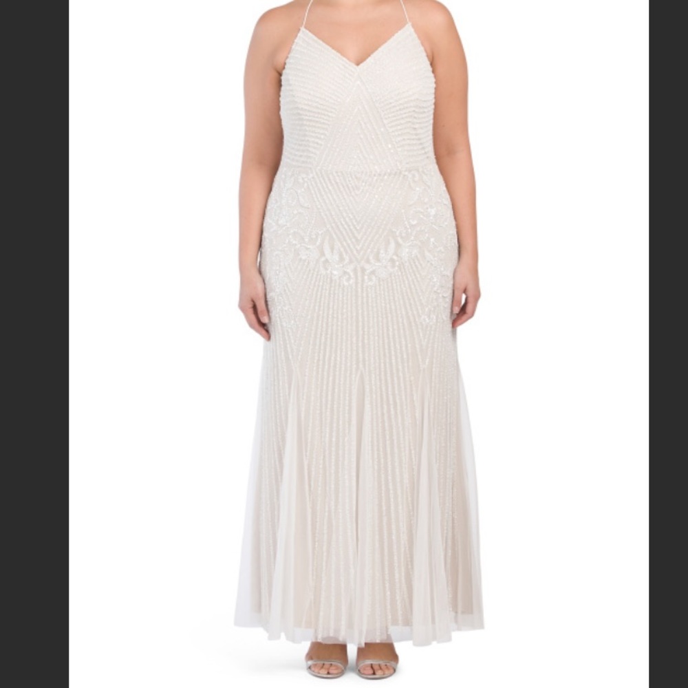 Adrianna Papell Ivory Beaded Spaghetti Strap Wedding Dress